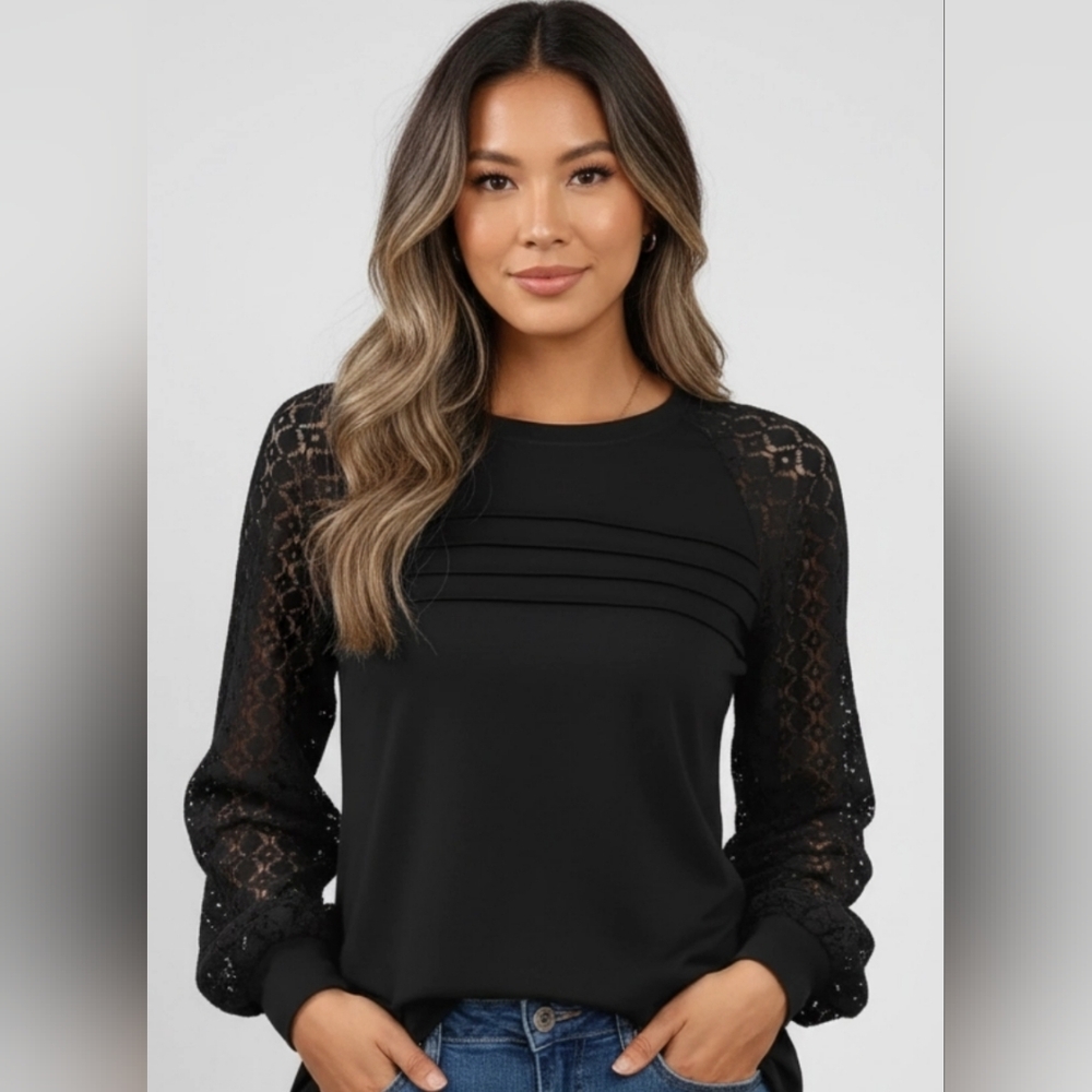 Lace Sleeves Knit Blouse